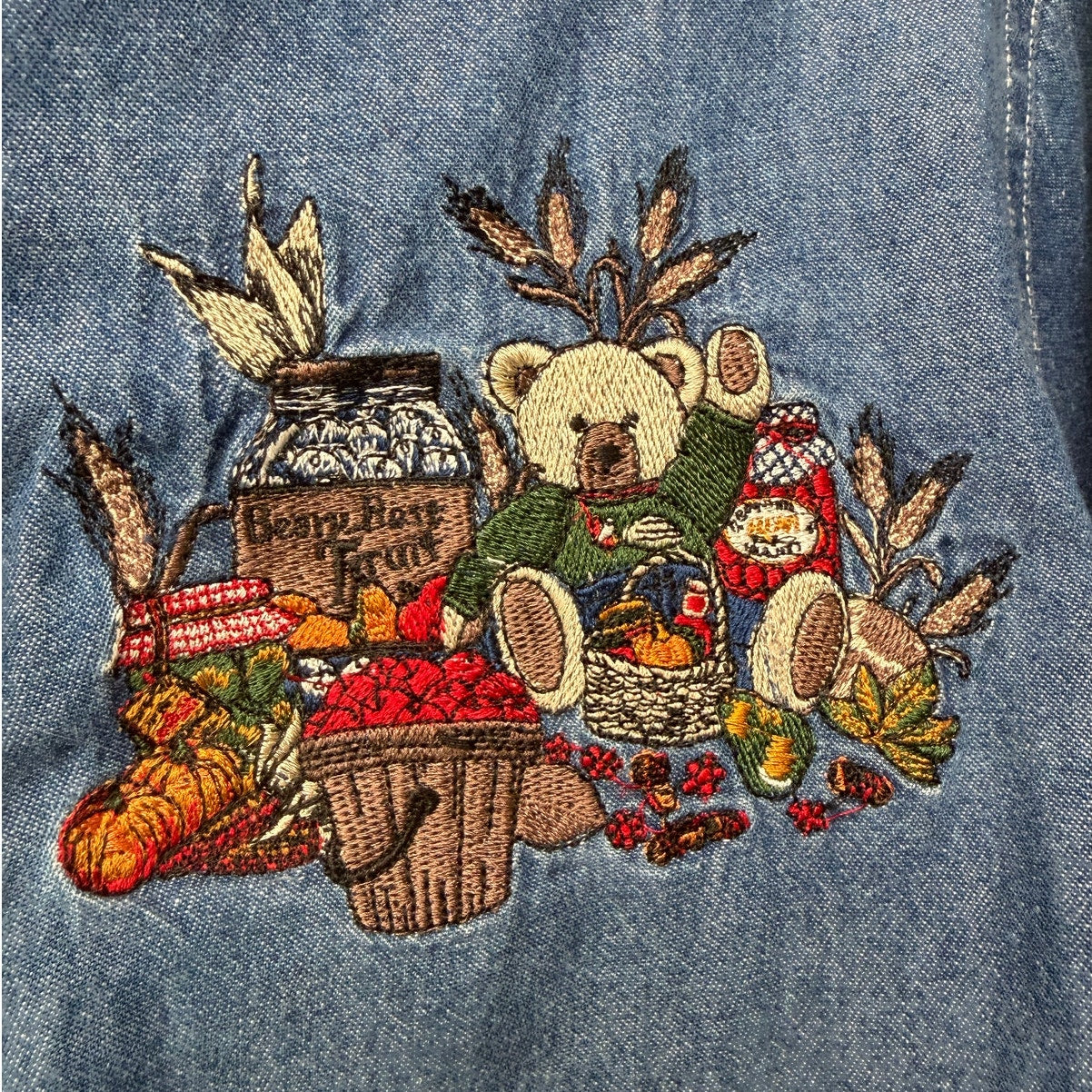 Cabin Creek Vintage Denim Embroidered Teddy Bear Shirt PL