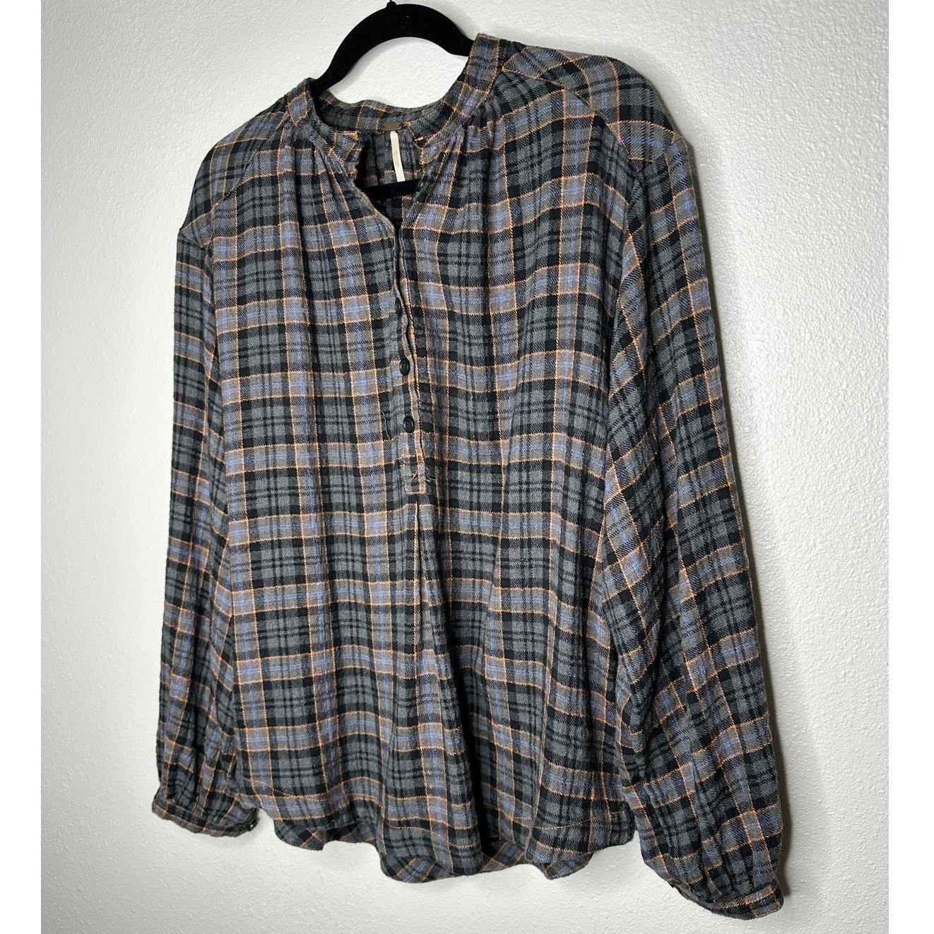 Free People Northern Bound Oversized Plaid Half Button Long Sleeve Shirt XS
