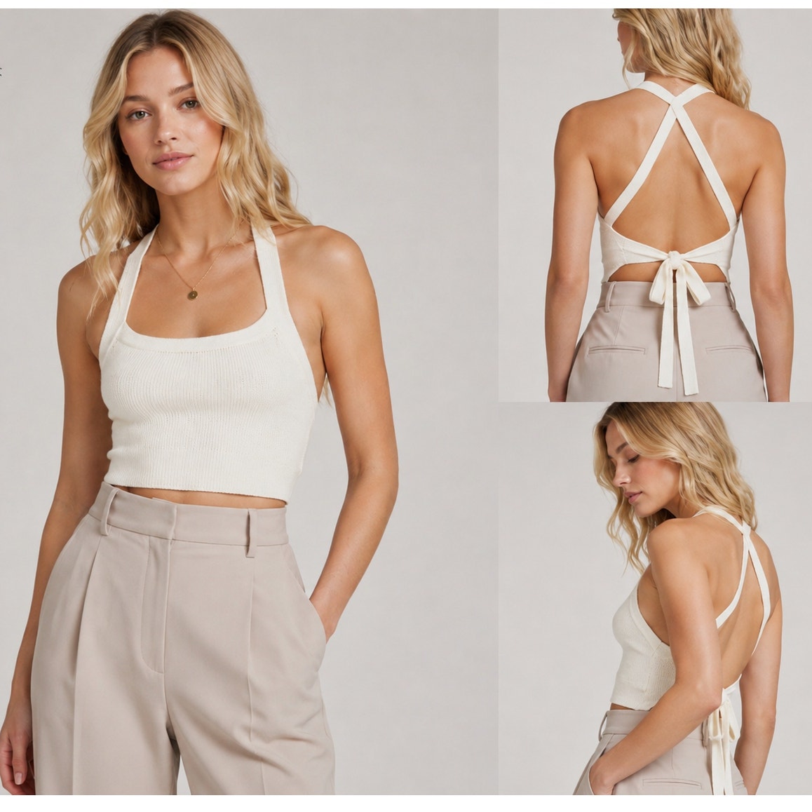 Wilfred Ivory White Knit Criss Cross Crop Sweater Top Large