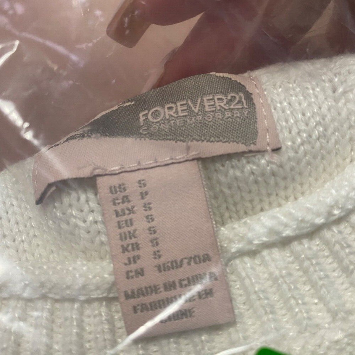 White Ivory Knit Asymmetrical Round Neck Short Sleeve Sweater S