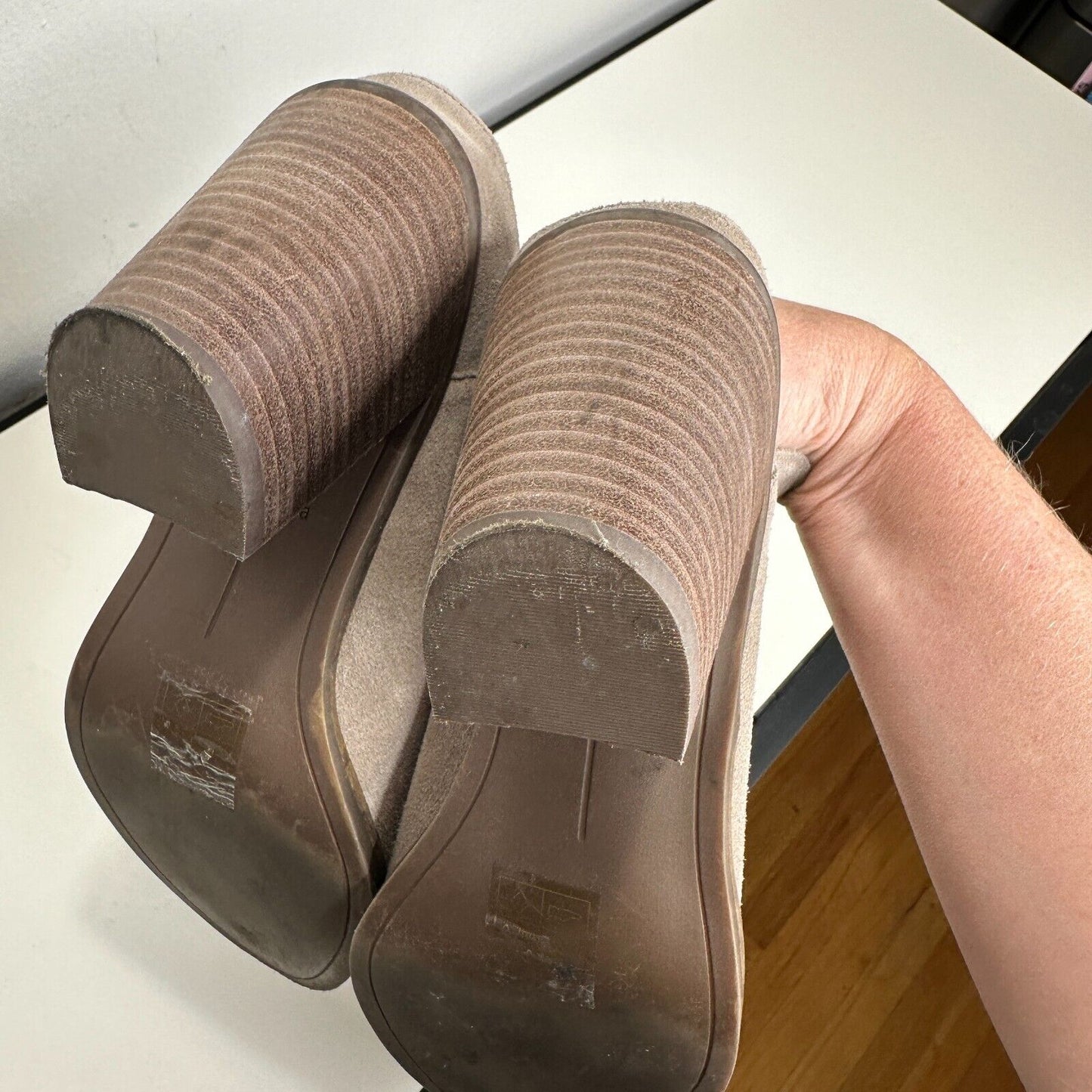 Dolce Vita Gray Taupe Selene Suede Almond toe Slide Mule Bootie Block Heels 7.5
