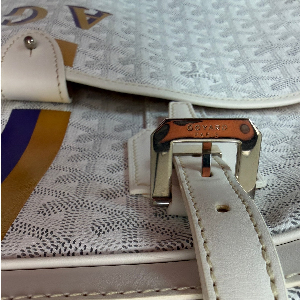 Goyard Ambassade MM White Goyardine Briefcase Laptop Bag AG Personalized