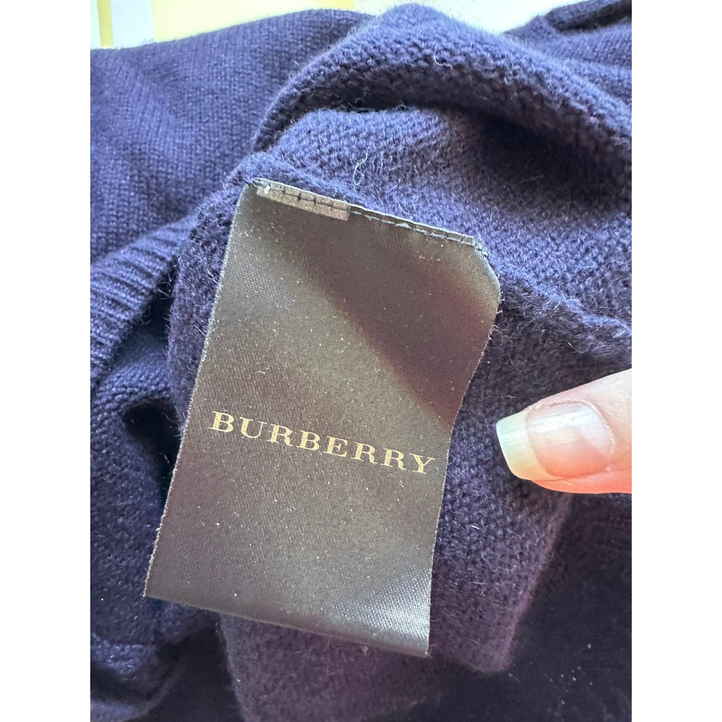 Burberry Dark Purple Round Neck Short Cuffed Sleeves Button Neck Sweater S