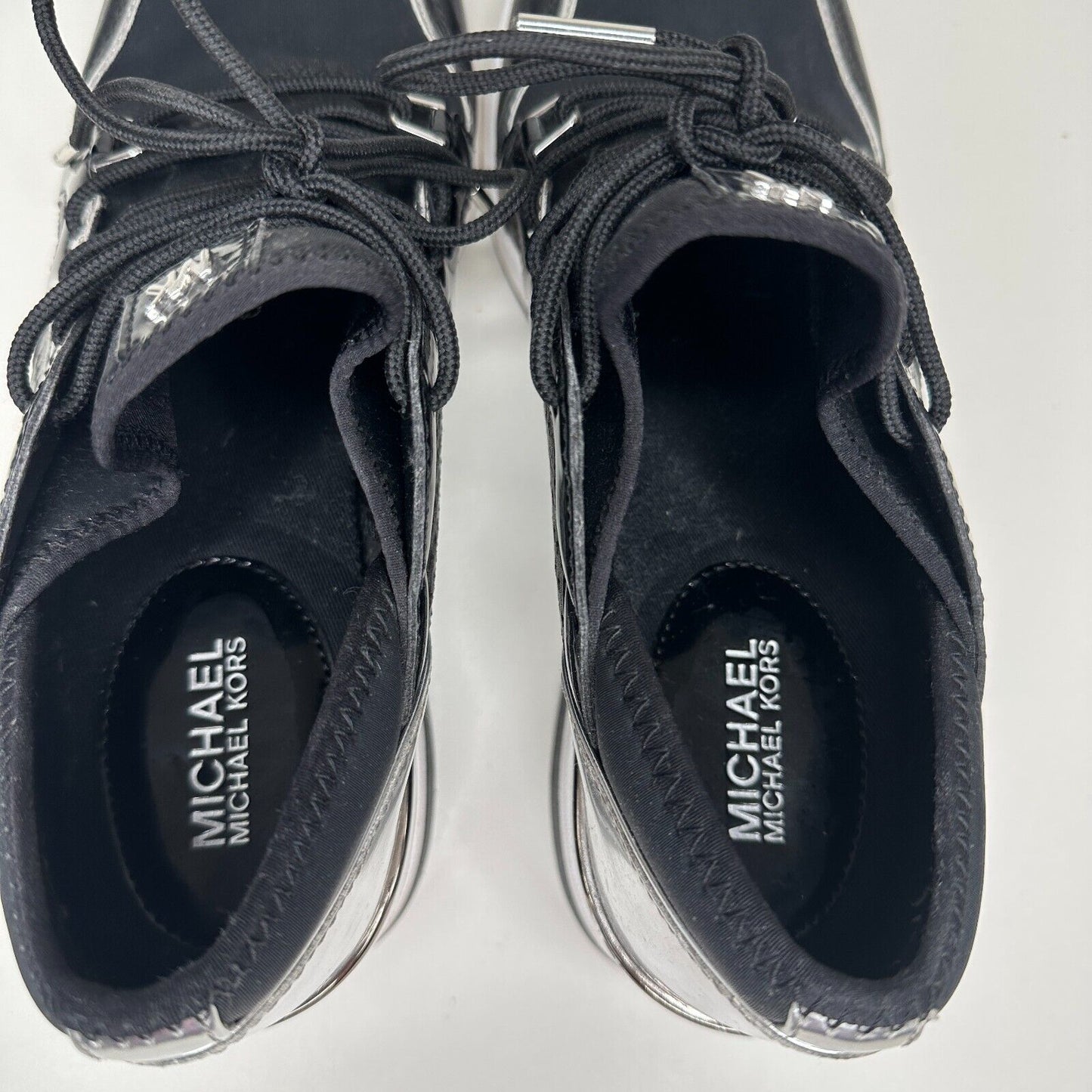 Michael Kors Black Scout Trainer Scuba Leather Wedge Sneaker Star Design 9