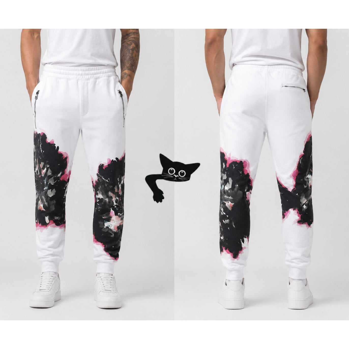 NWT Alexander McQueen White Jogger Pants Black and Pink Design Zip Pockets L