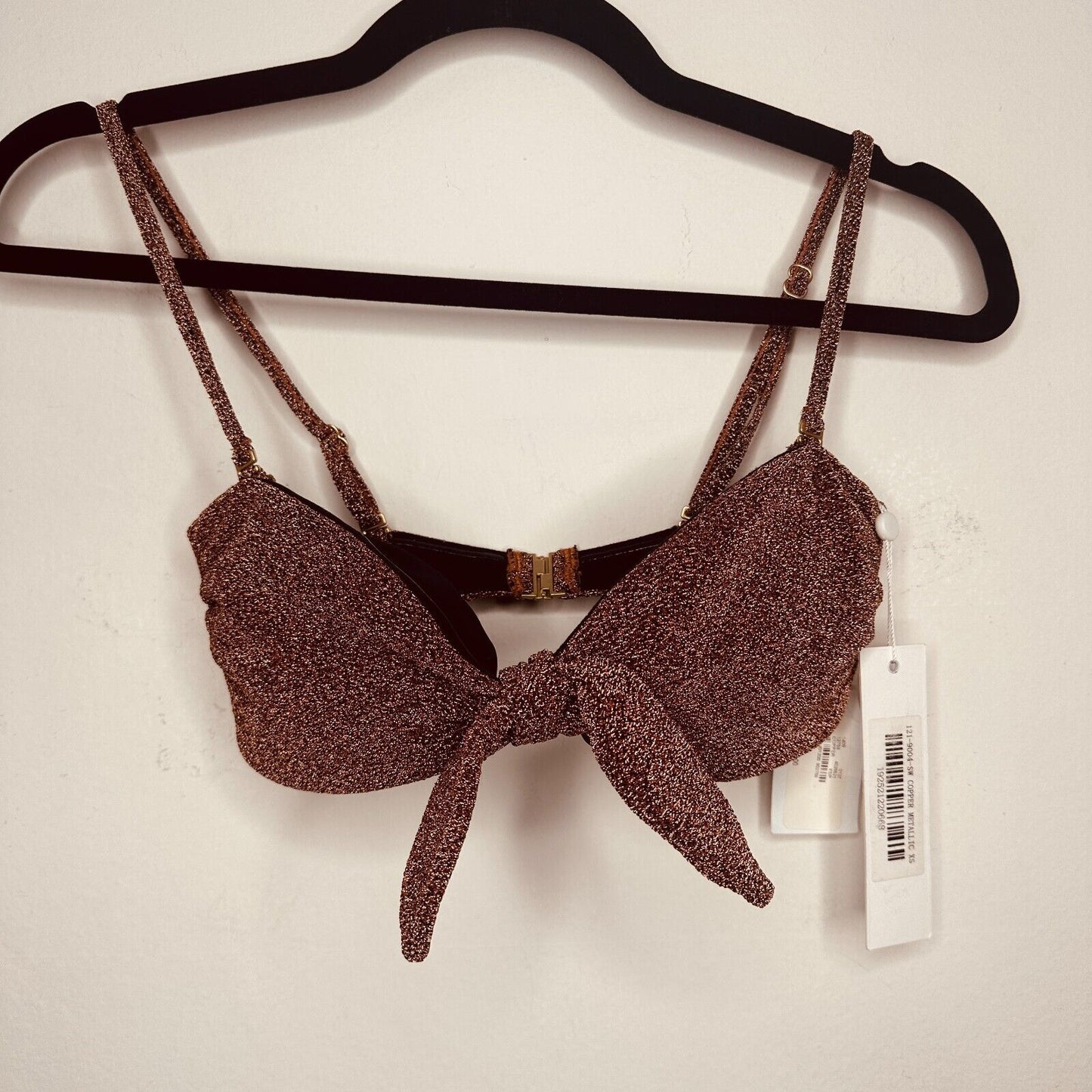 NWT Jonathan Simkhai Katrine Copper Shimmer Bikini Top Tie-Front Bandeau XS