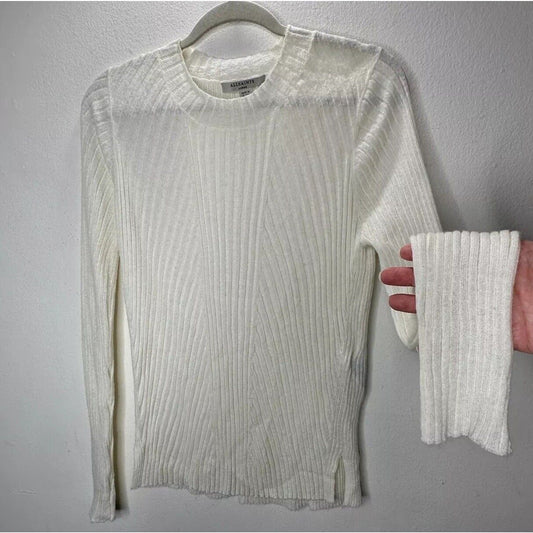 Allsaints Cream Ribbed Design Long Sleeve Round Neck Thin Light Sweater L