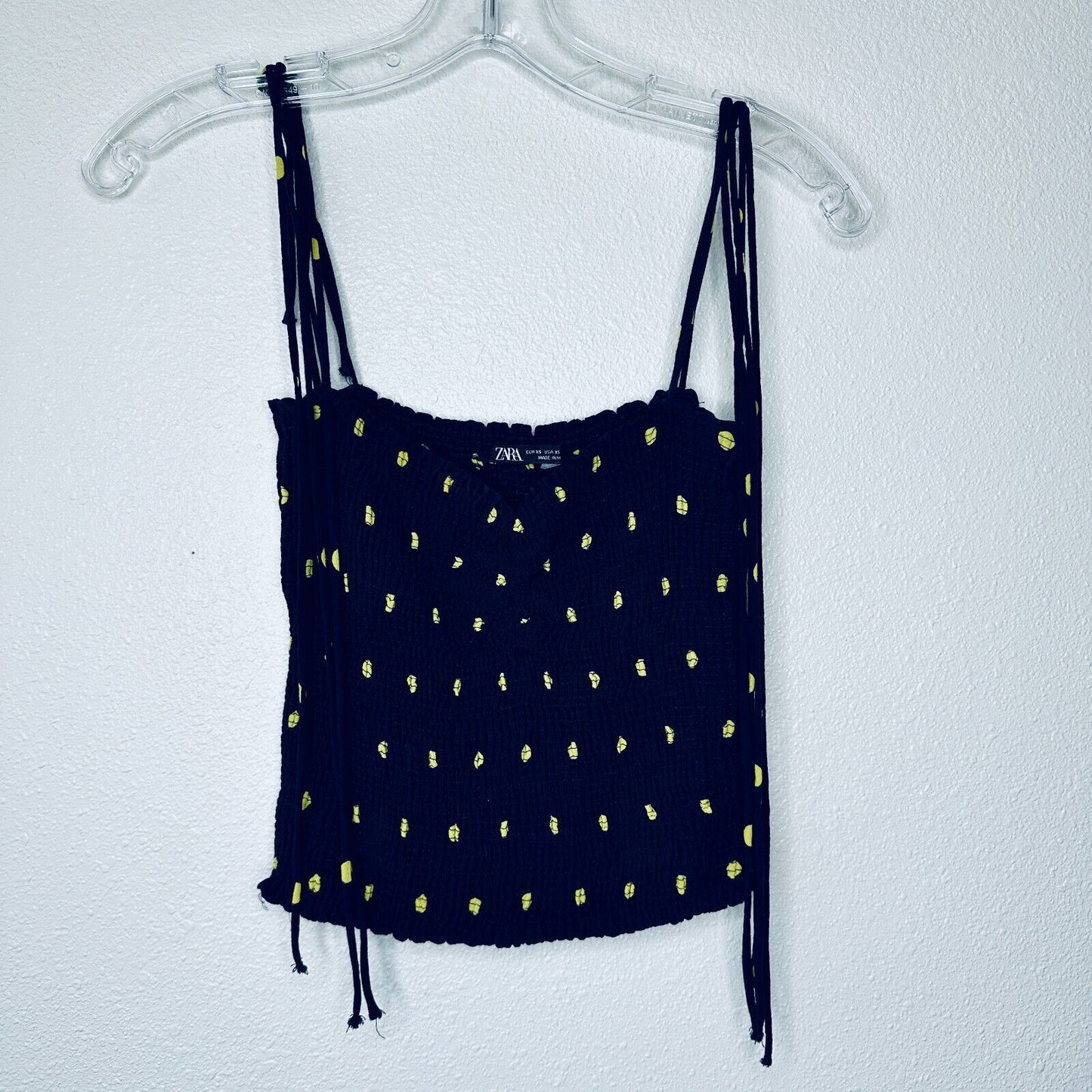 Zara Navy & Yellow Polka Dot Smocked Tube Top XS