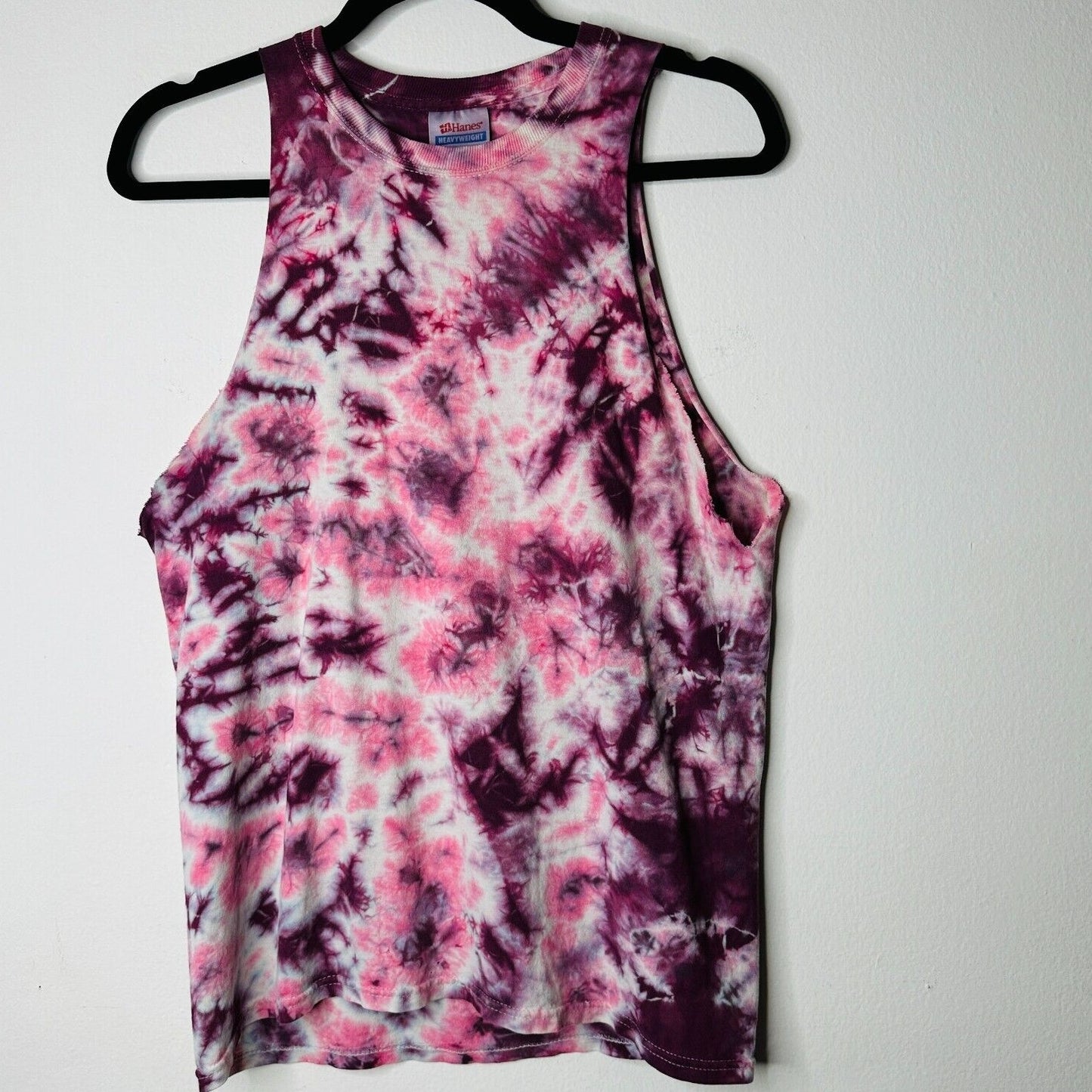 Sleeveless Cropped Hand Cut Out Plum & Pink Cream Tie Dye Crew Neck Top S