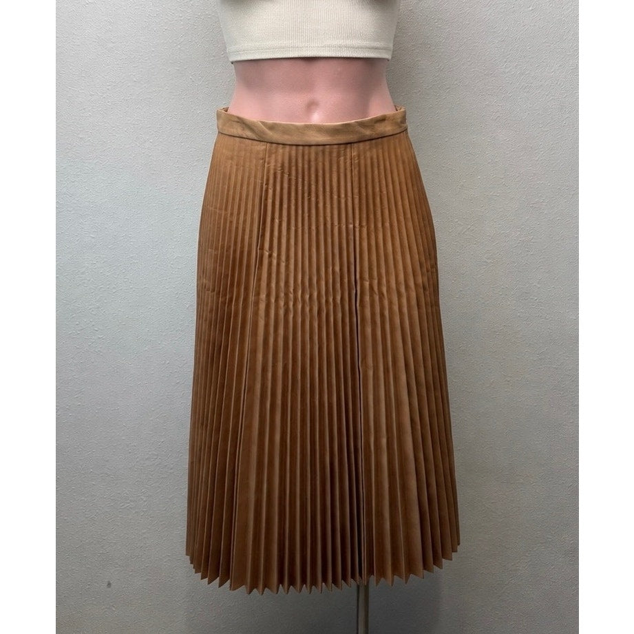 August Getty Atelier Accordion Pleat Leather Maxi Skirt Tan Women's US 4