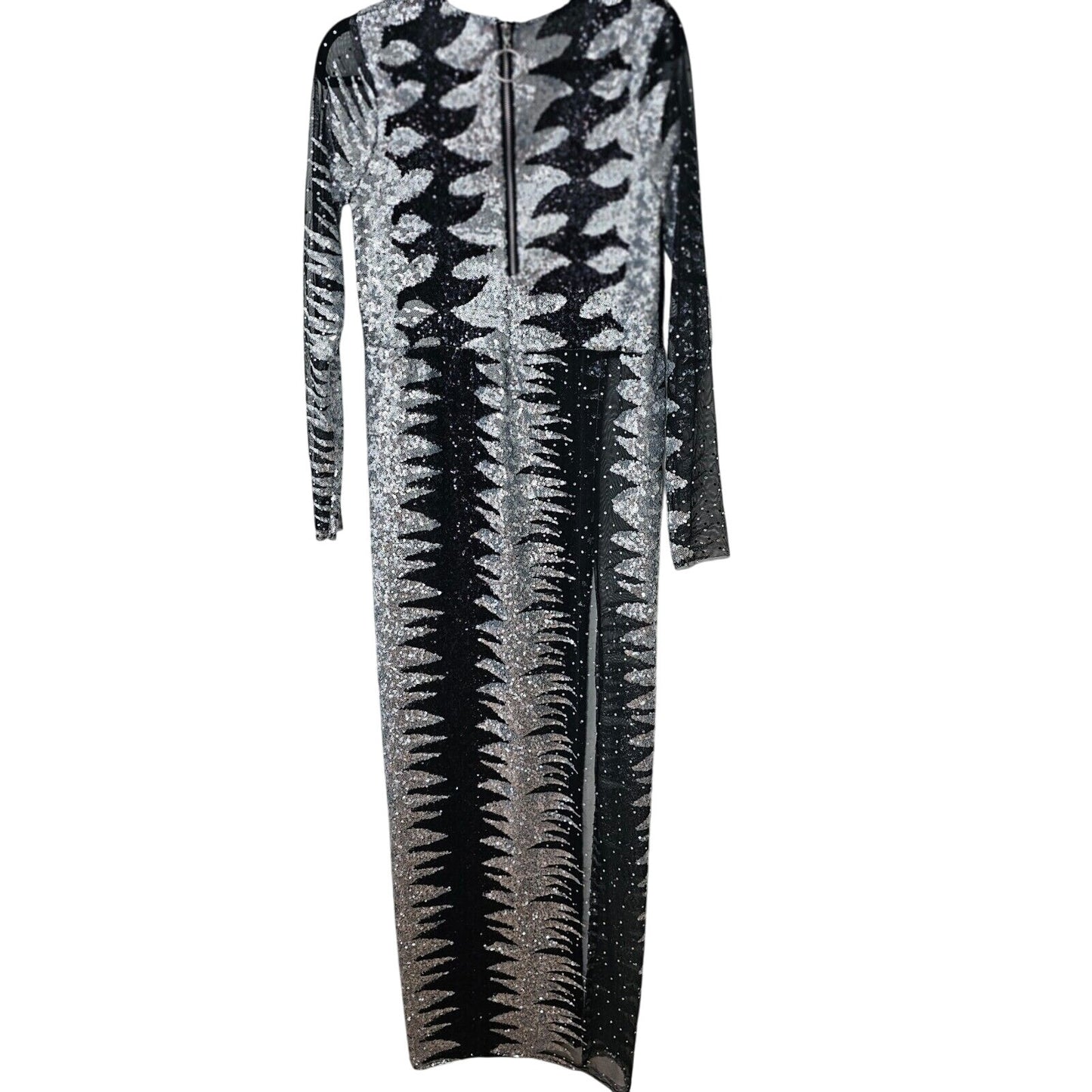 Isolated Heroes Handmade In The UK Black & Silver Sequin Mesh Maxi Dress Large