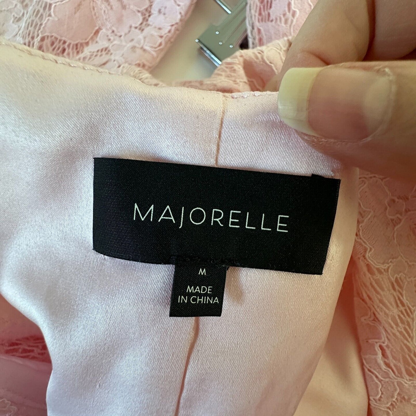 Marjorelle Pale Pink Lace Long Sleeve Tie Waist Kimono Wrap Mini Dress Robe M