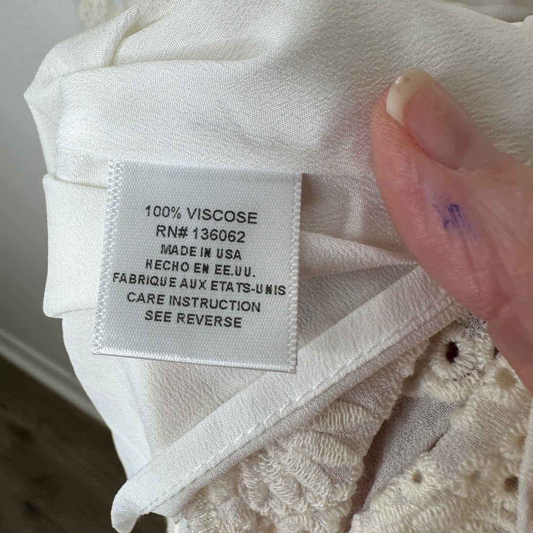 Lavender Brown Cream Willow Ruffle Embroidered Tulip Midi Dress L