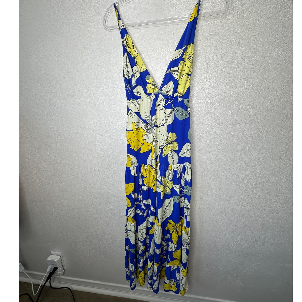 Maaji Bright Yellow White Royal Blue SandCastle Sleeveless Maxi Dress S