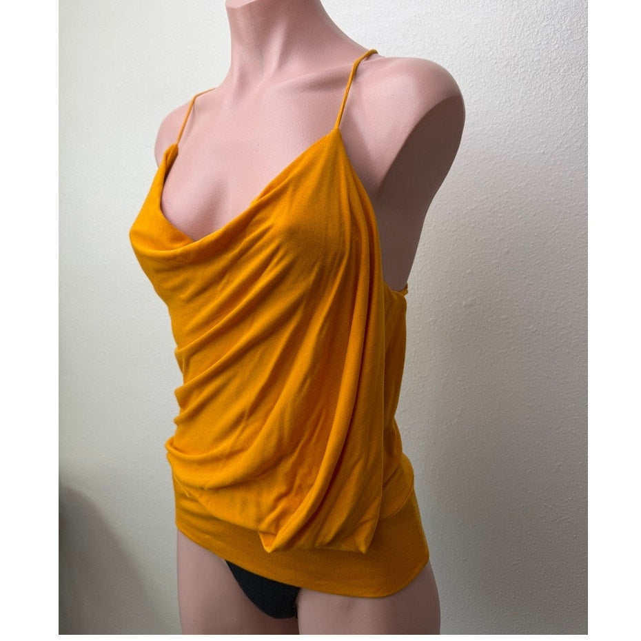 BCBGMAXAZRIA Orange Simone Flame Drape Open Criss Cross Tie Back Summer Top XS