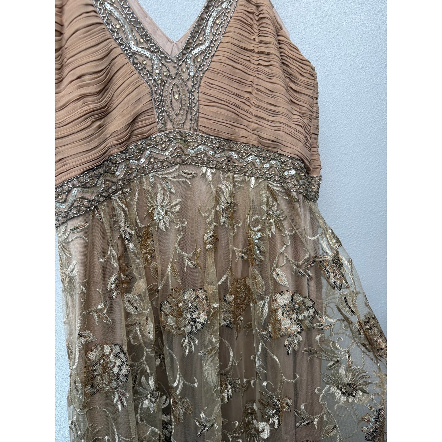 Sue Wong Beaded Sequin V-Neck Floral Dress 16