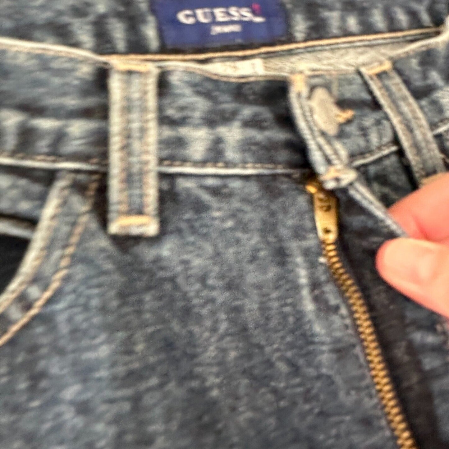Guess Dark Blue Wash Distressed Slim Leg Raw Hem Denim Jeans 28