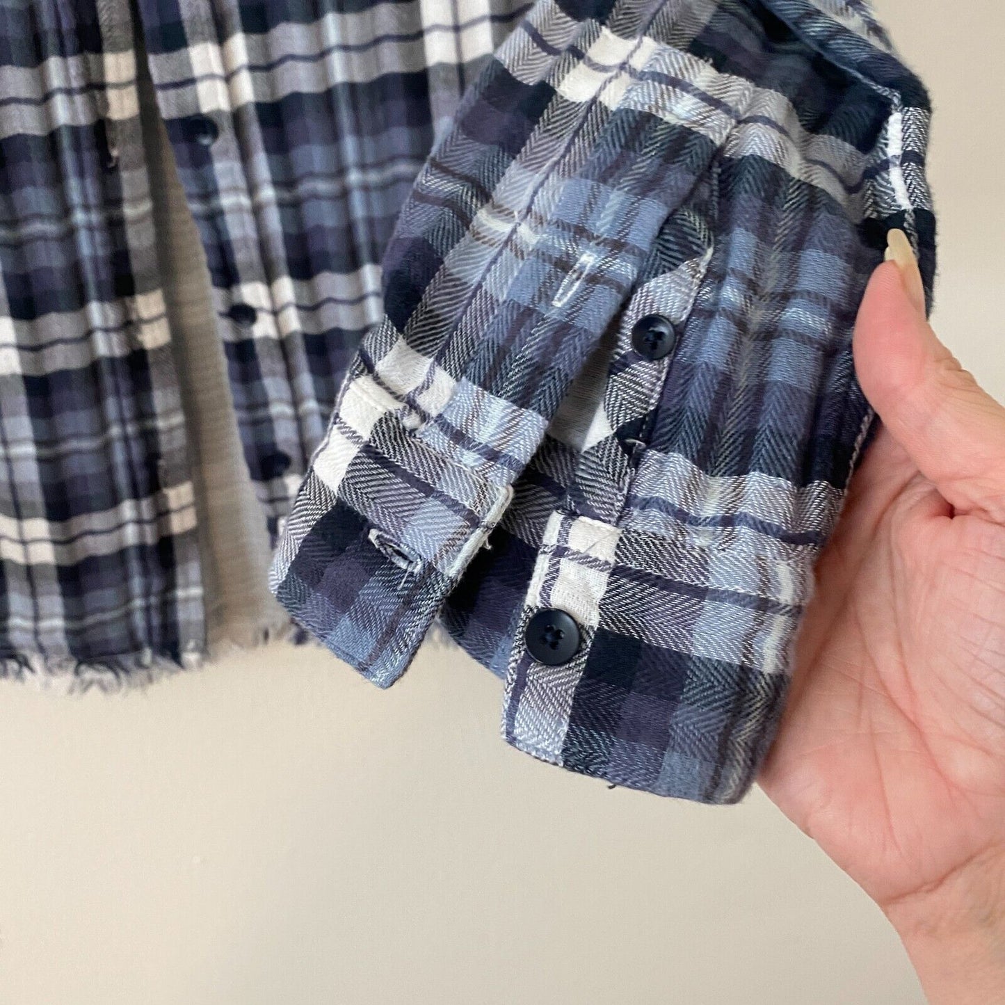 The Blue Shirt Shop Mercer & Spring Blue Plaid Button Long Sleeve Raw Hem XS