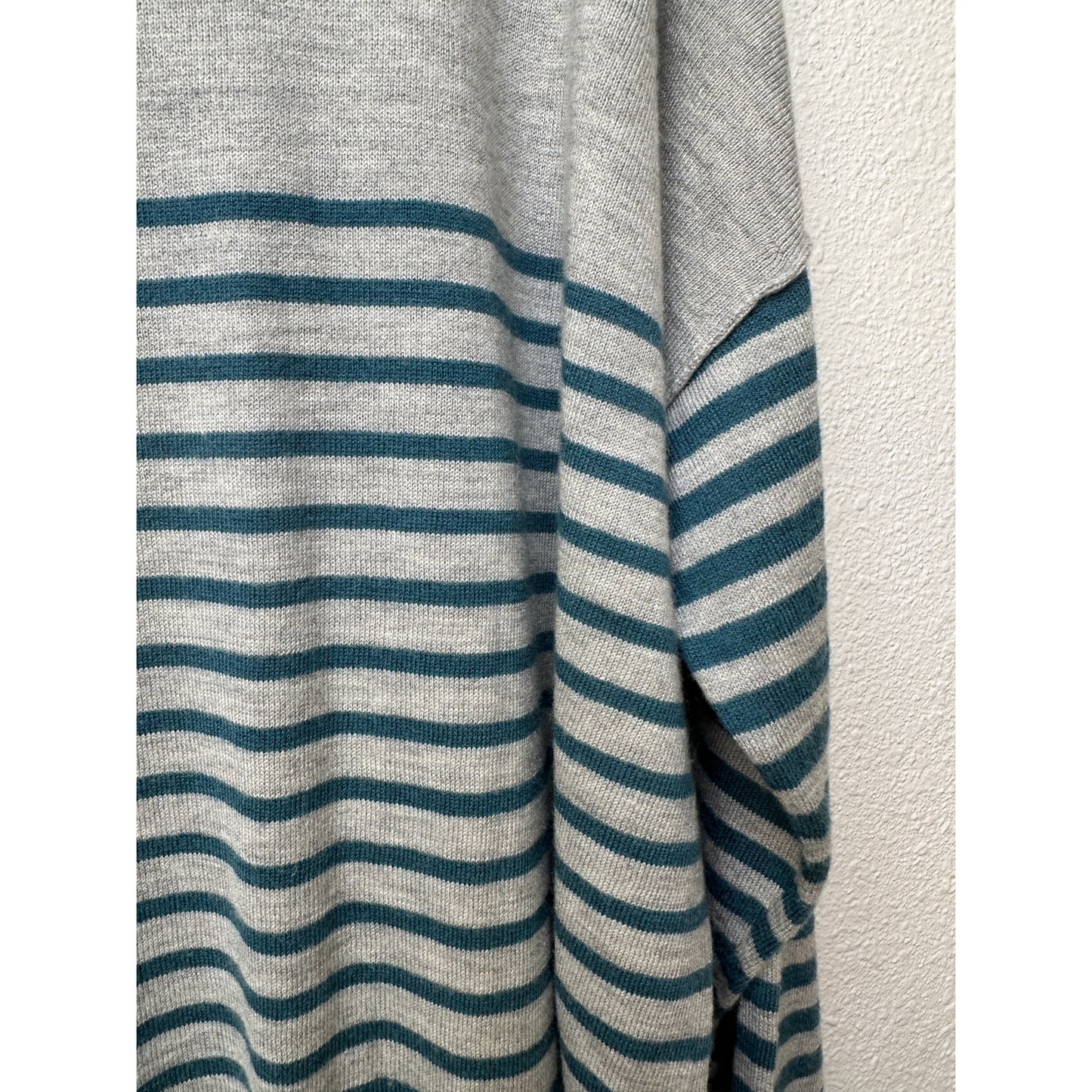 Joie Gray&Teal Striped Lightweight Sweater Top 3/4 Sleeve Boxy L