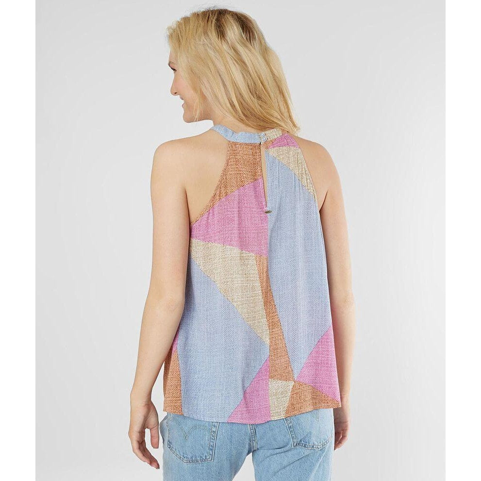 NWT Oneill Bahama Pink Tan Blue Button Keyhole Tie Racerback Top XS