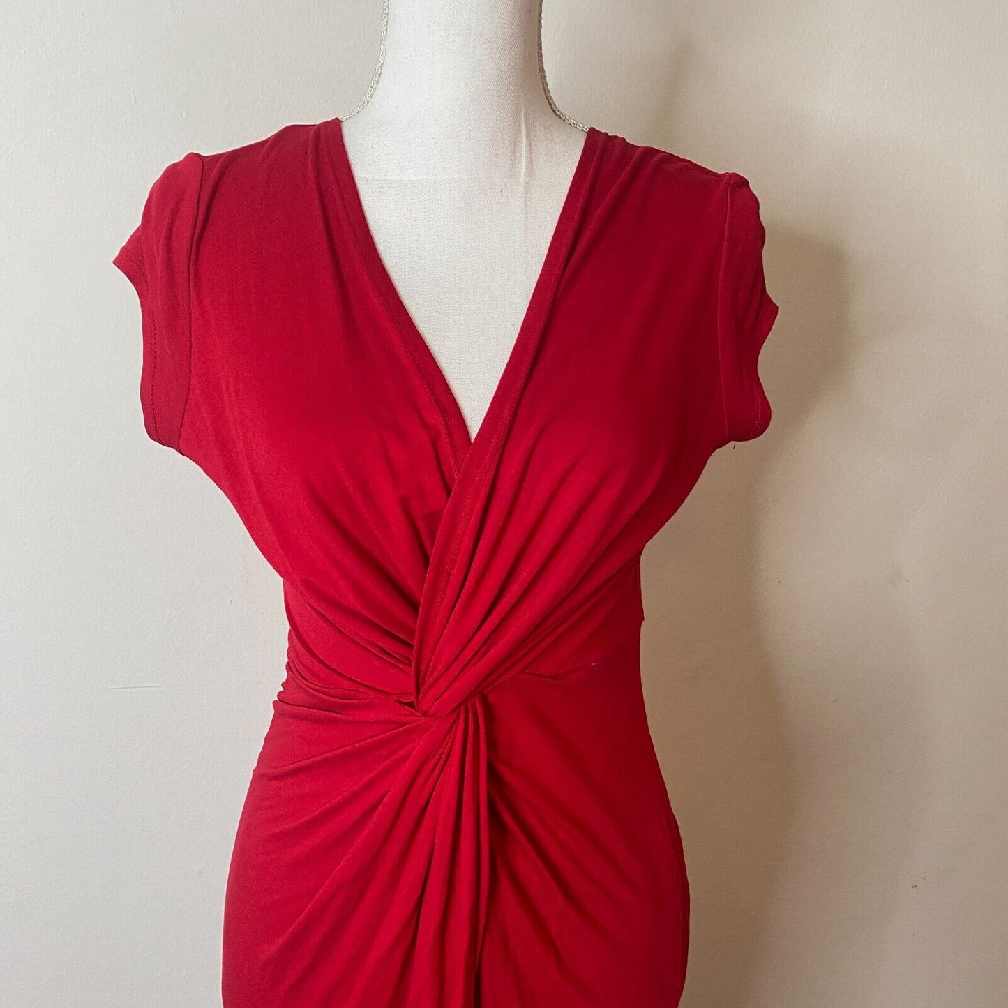 Sabora Red Sexy Deep-V Twist Front Cap Sleeve Bodycon Dress M