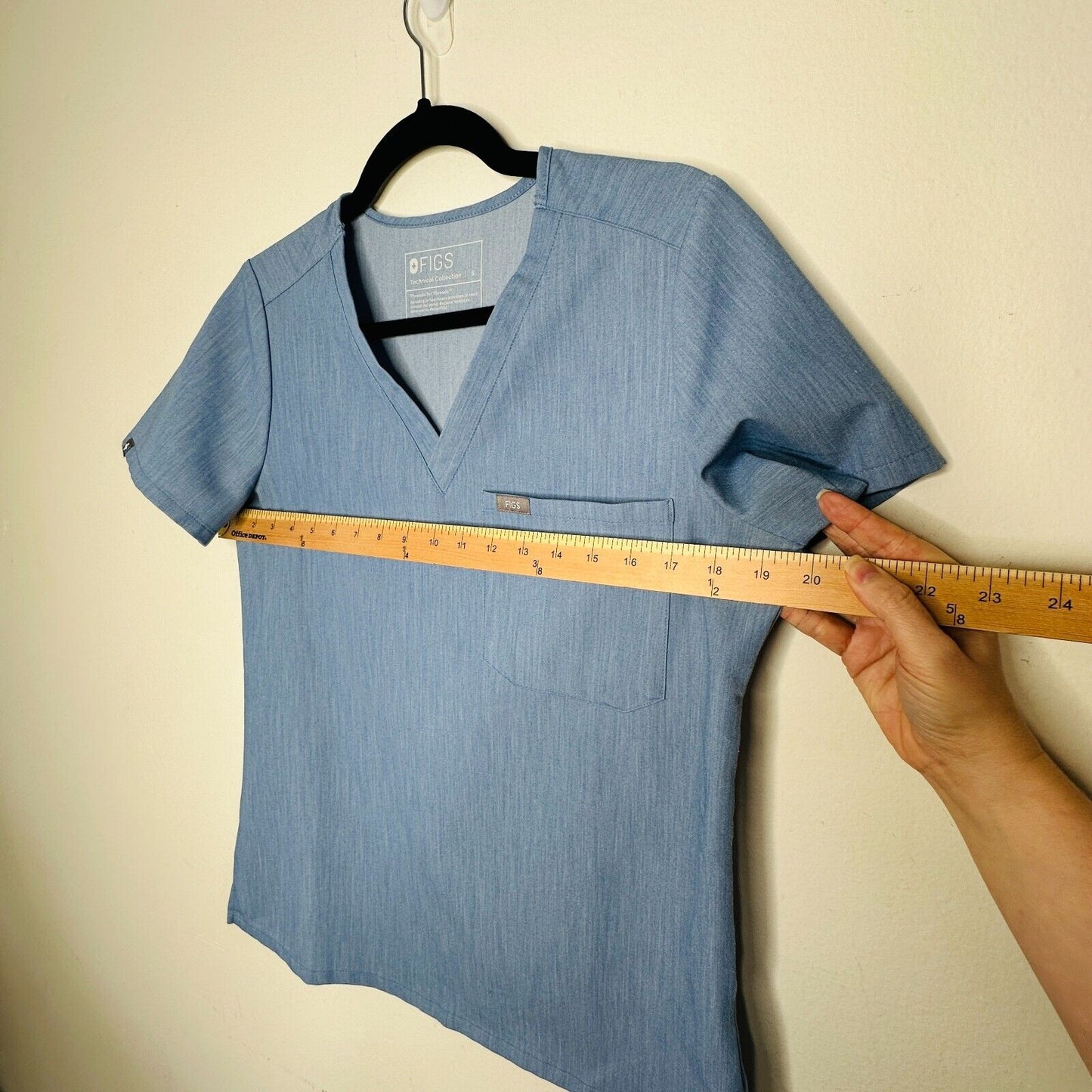 Figs Denim Blue Catarina VNeck Split Hem Short Sleeve Top S