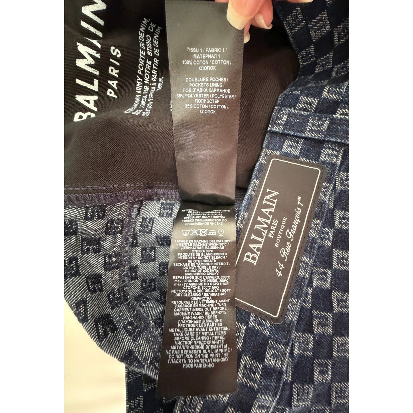Balmain Men's 32 Blue Monogram Button Fly Wide Leg Jeans