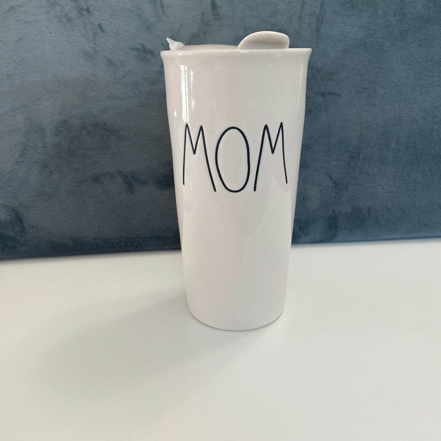 NWOT Rae Dunn MOM Off White Tall Travel Coffee Tea Mug Tumbler & Lid
