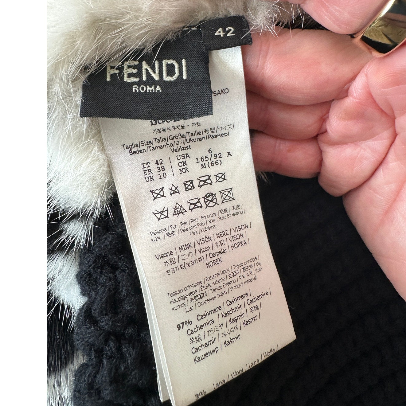 Fendi Black Chunky Balloon-Sleeve Cashmere and Mink Fur Animal Print Sweater 6