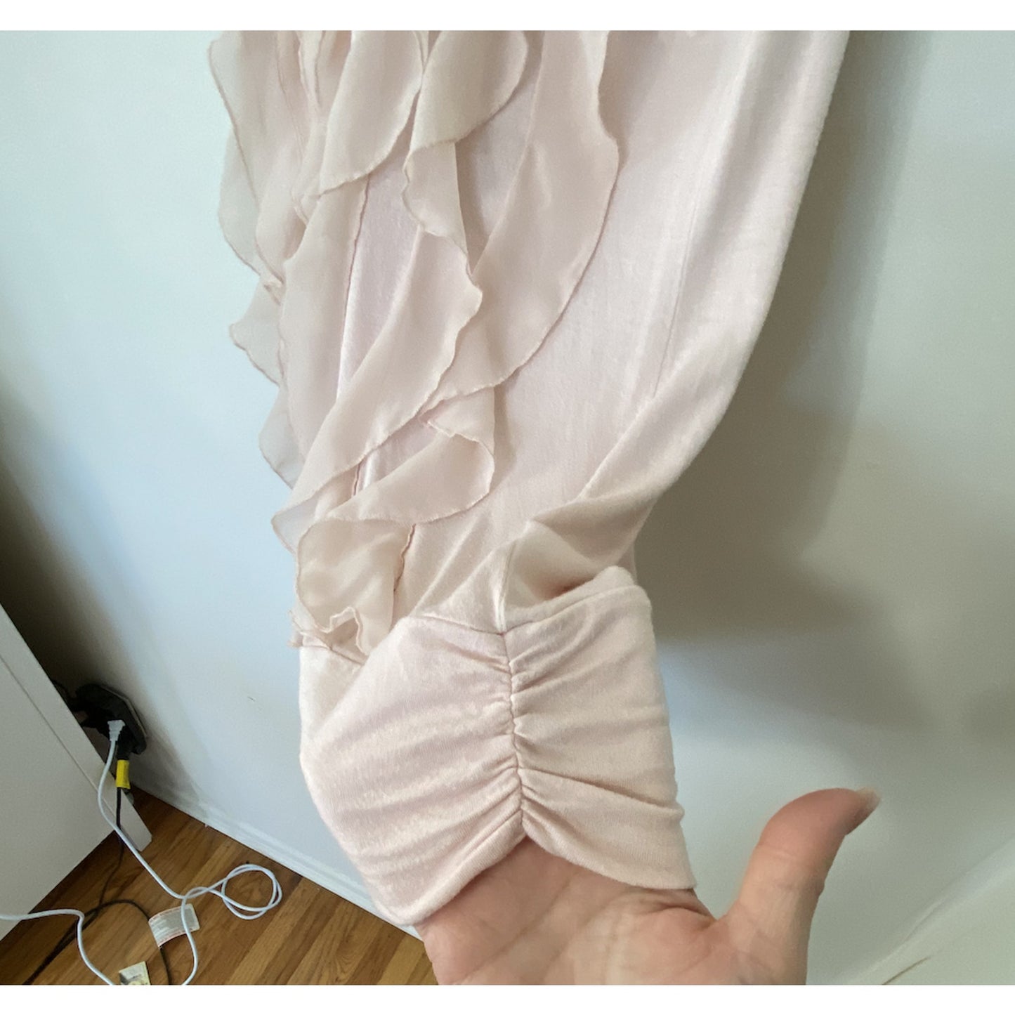 Kenar Blush Light Pink Sleeveless Victorian Ruffle Front Mock Neck Blouse Small