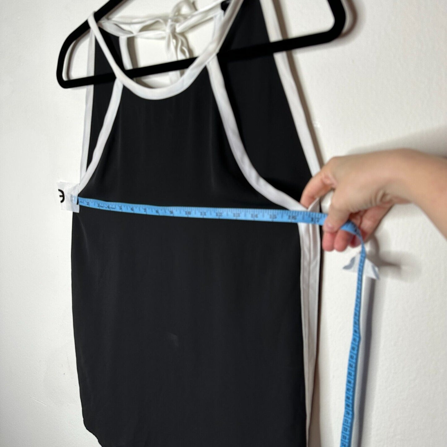 FATE Black & White Lined Stripe Tie Side Back Flowy Halter Blouse Top Small