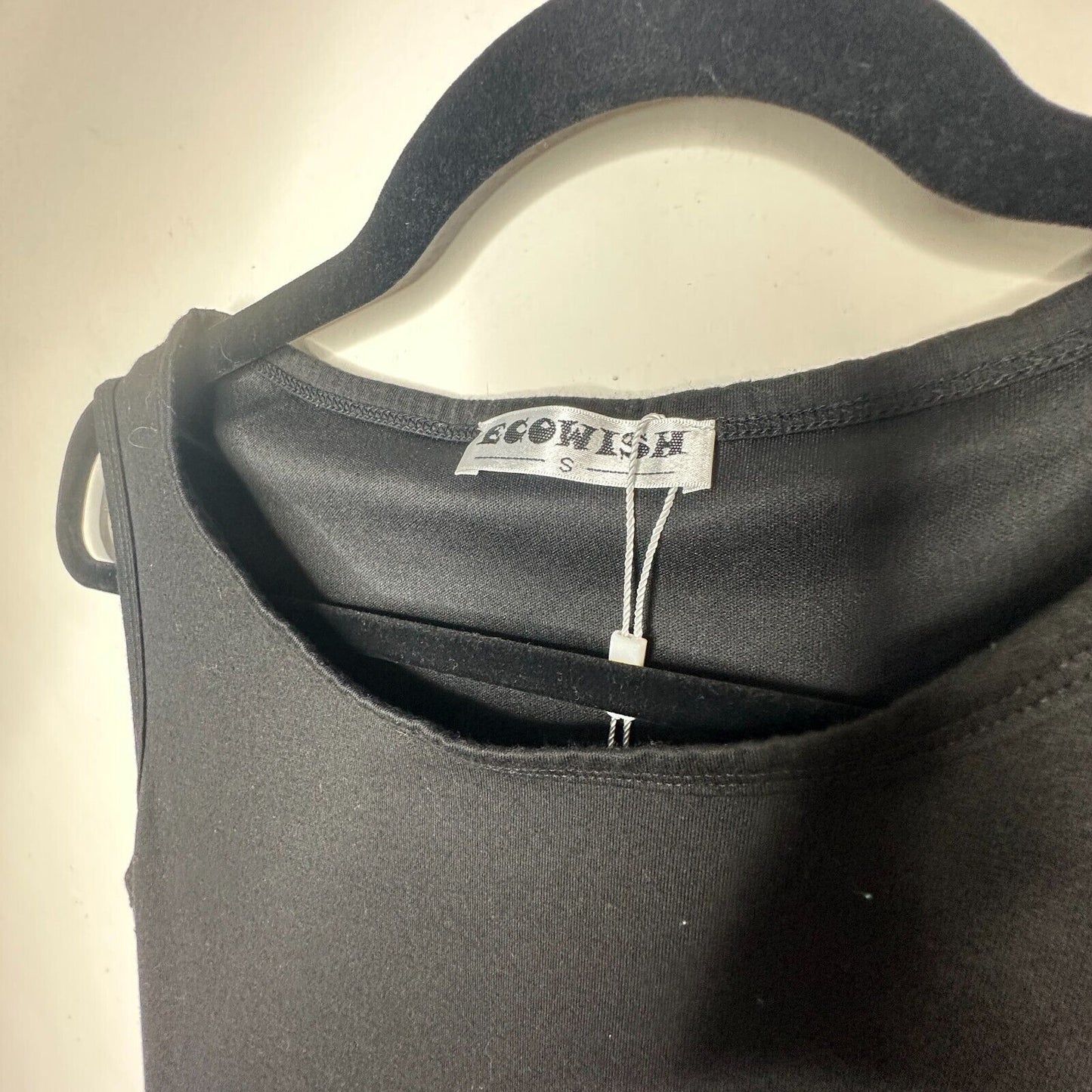NWT Ecowish Black Sleeveless One-Side Ruche Round Neck Stretch Mini Small
