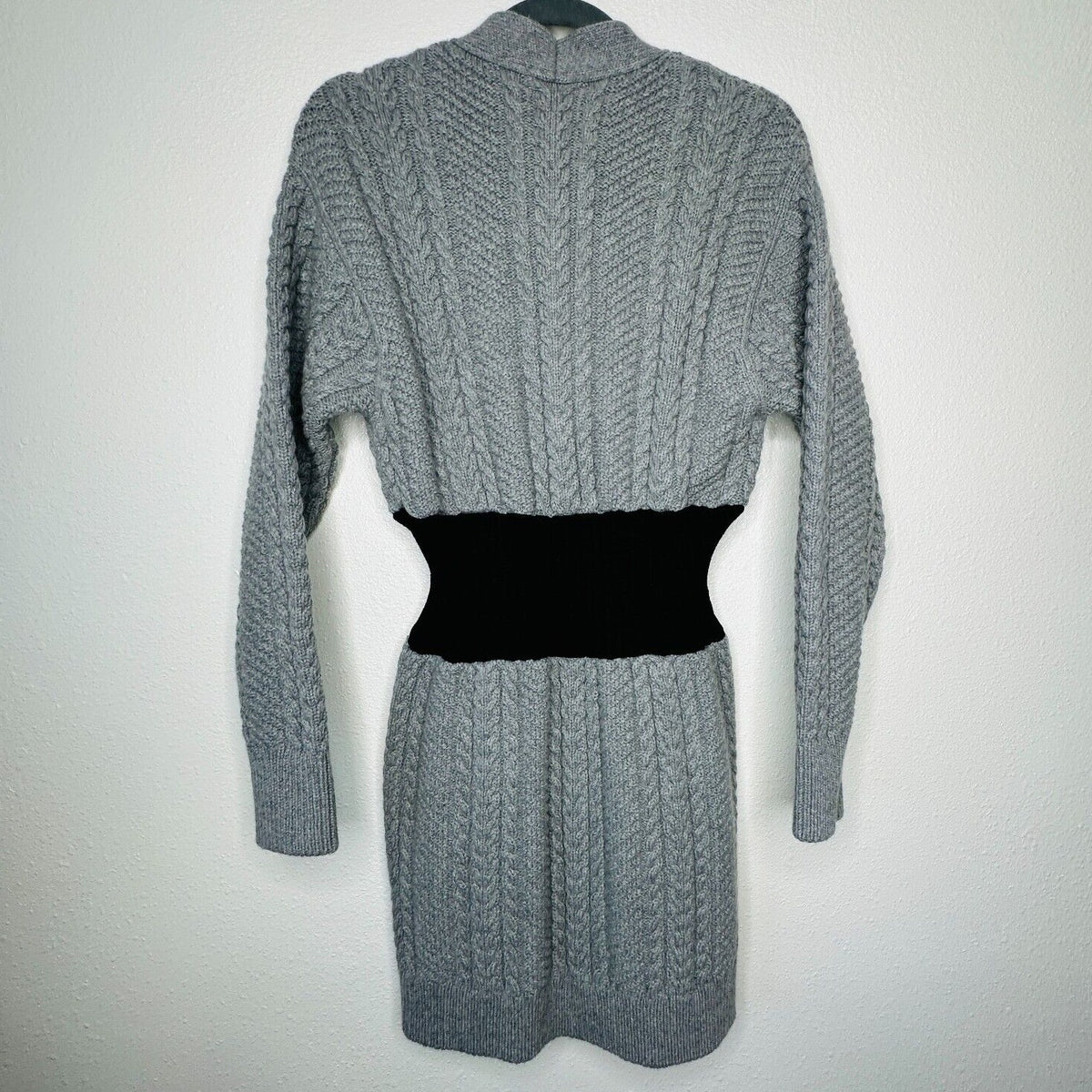 Alexander McQueen Knit Gray Cinch Waist Black Color Block V Neck Sweater Dress M