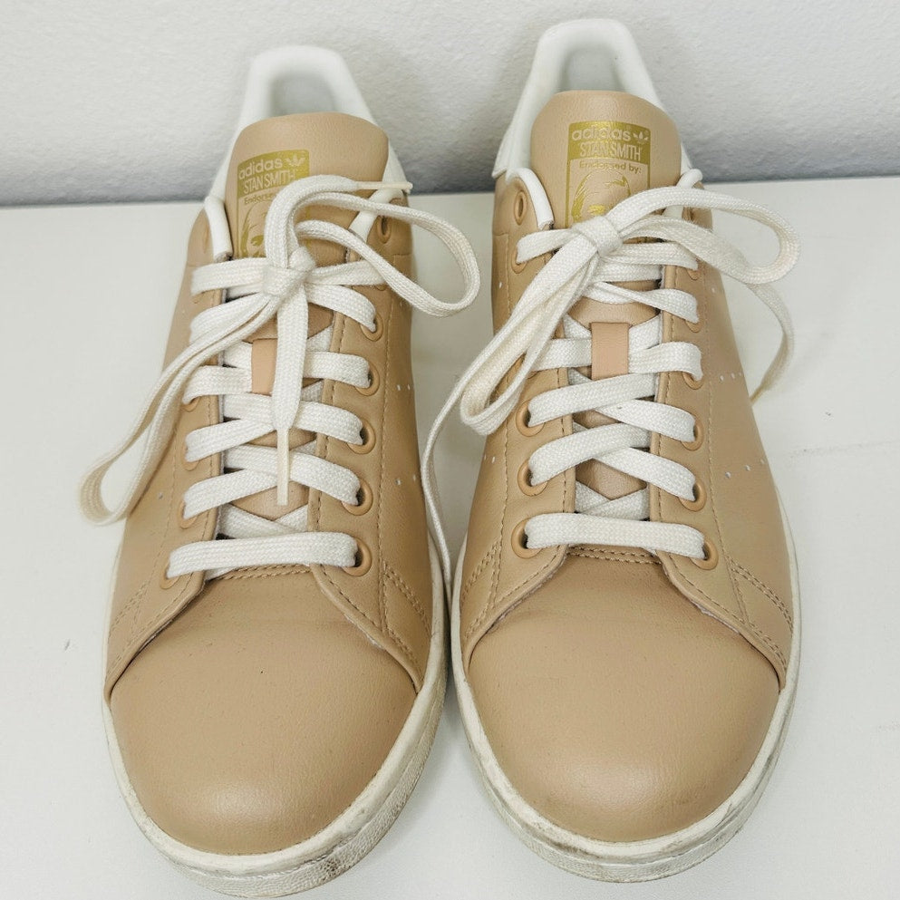 Adidas Gold Stan Smith Colab Tan & White Leather Lace up Sneaker Shoes 8