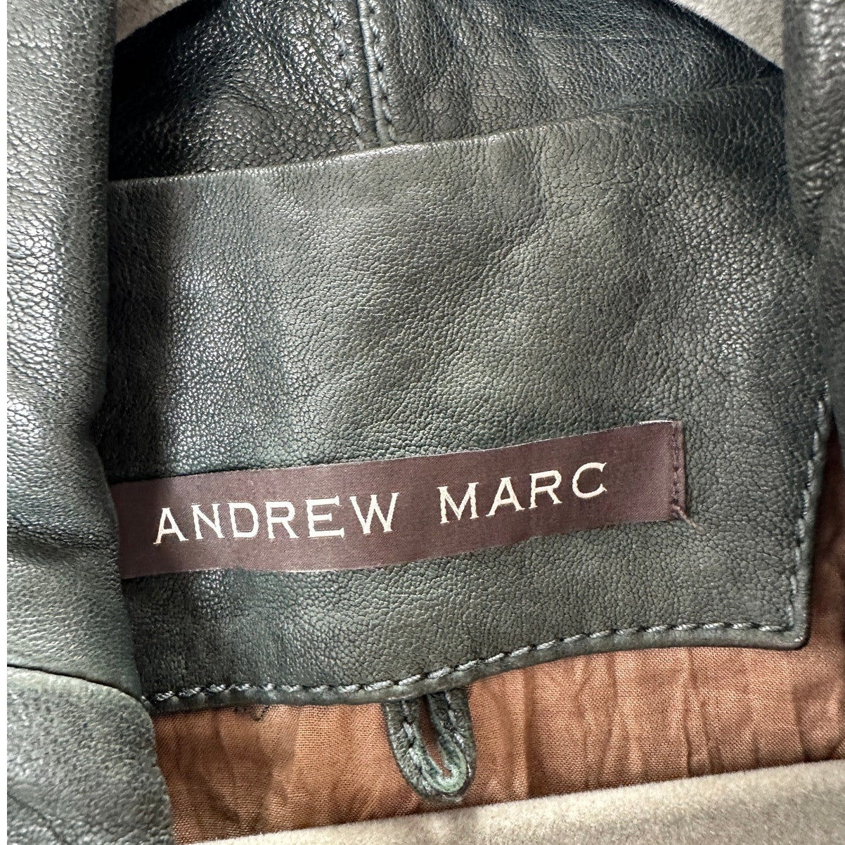 Andrew Marc Olive Green Diagonal Front Zip Leather Moto Jacket XS