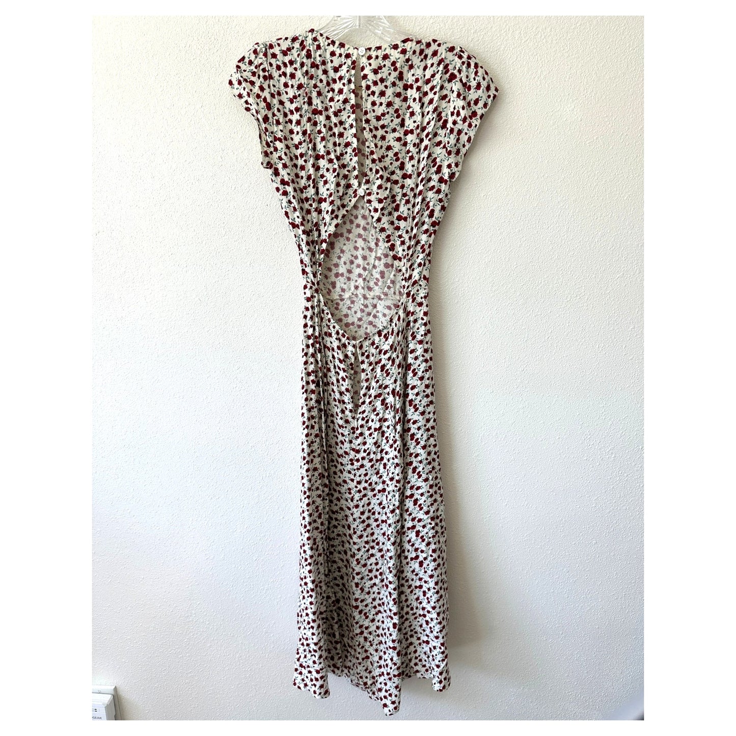Reformation Ivory Floral Print Round Neck Cap Sleeve Open Back Maxi Dress 0