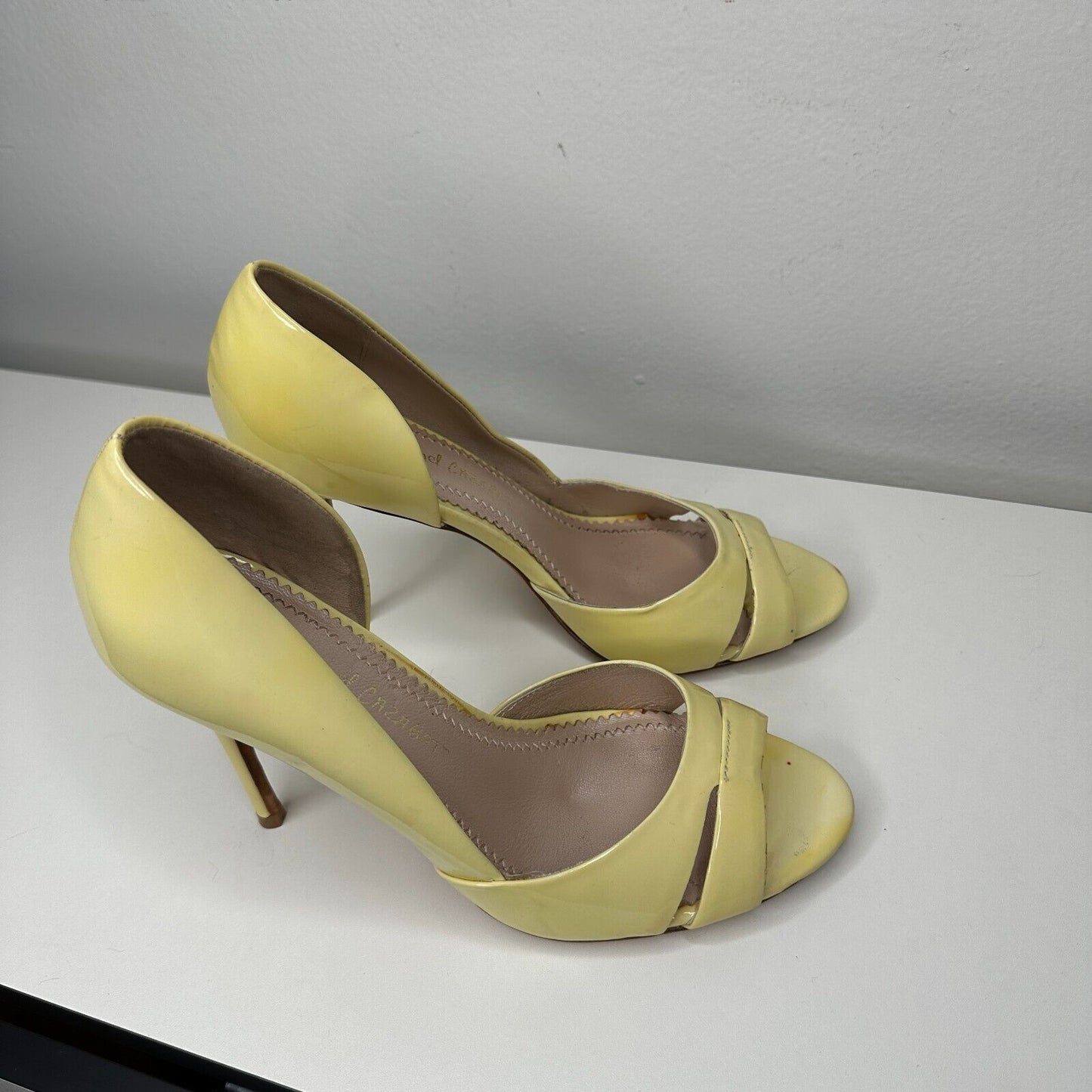 Jean-Michel Cazabat Yellow Olina Open-Toe D'Orsay Leather Stiletto Heel 38 7.5