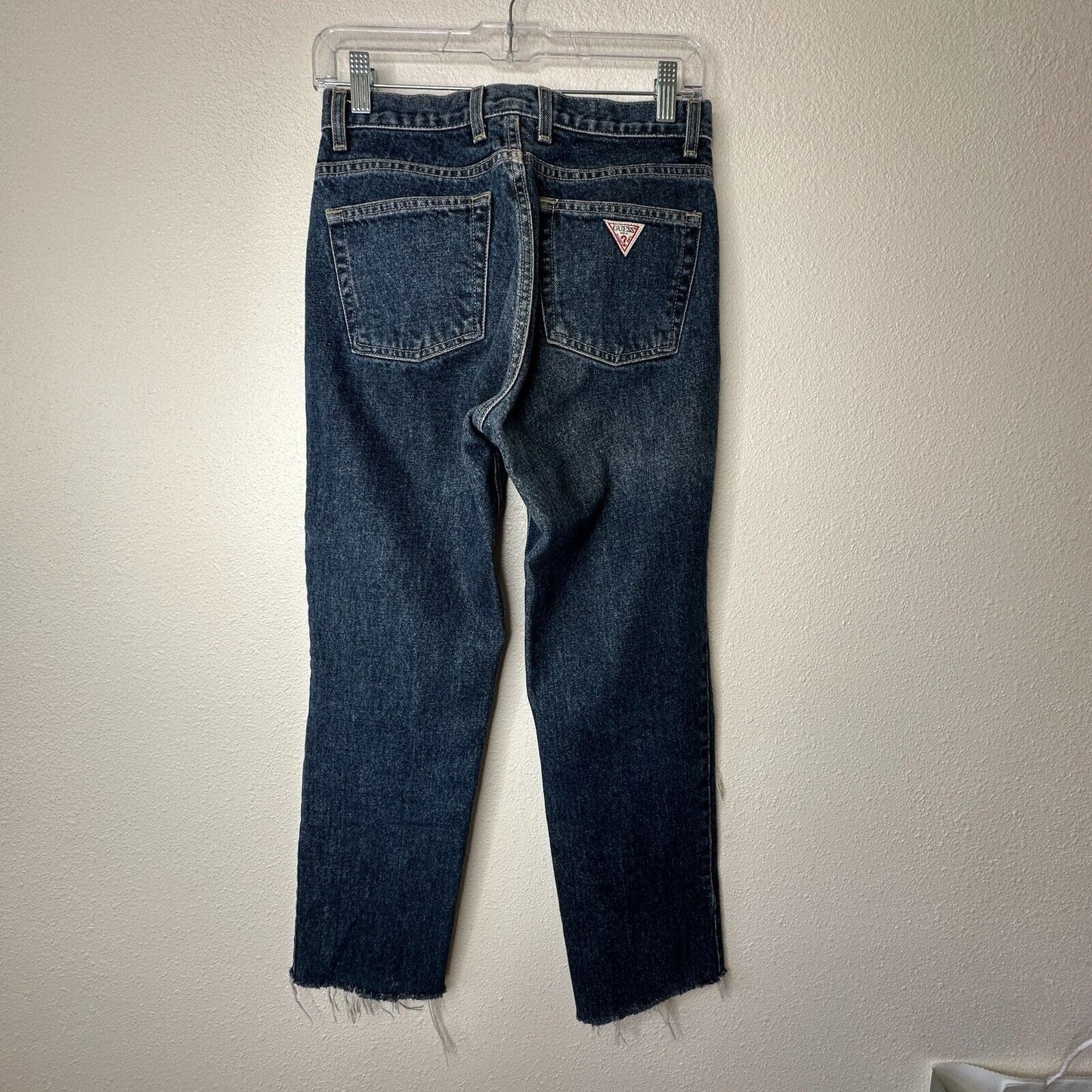 Guess Dark Blue Wash Distressed Slim Leg Raw Hem Denim Jeans 28