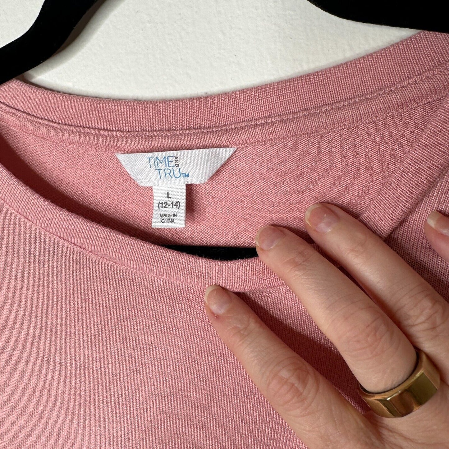 Time & Tru Pink Front-Twist Tie Short Sleeve Wide Round Neck Flowy Tunic Top L