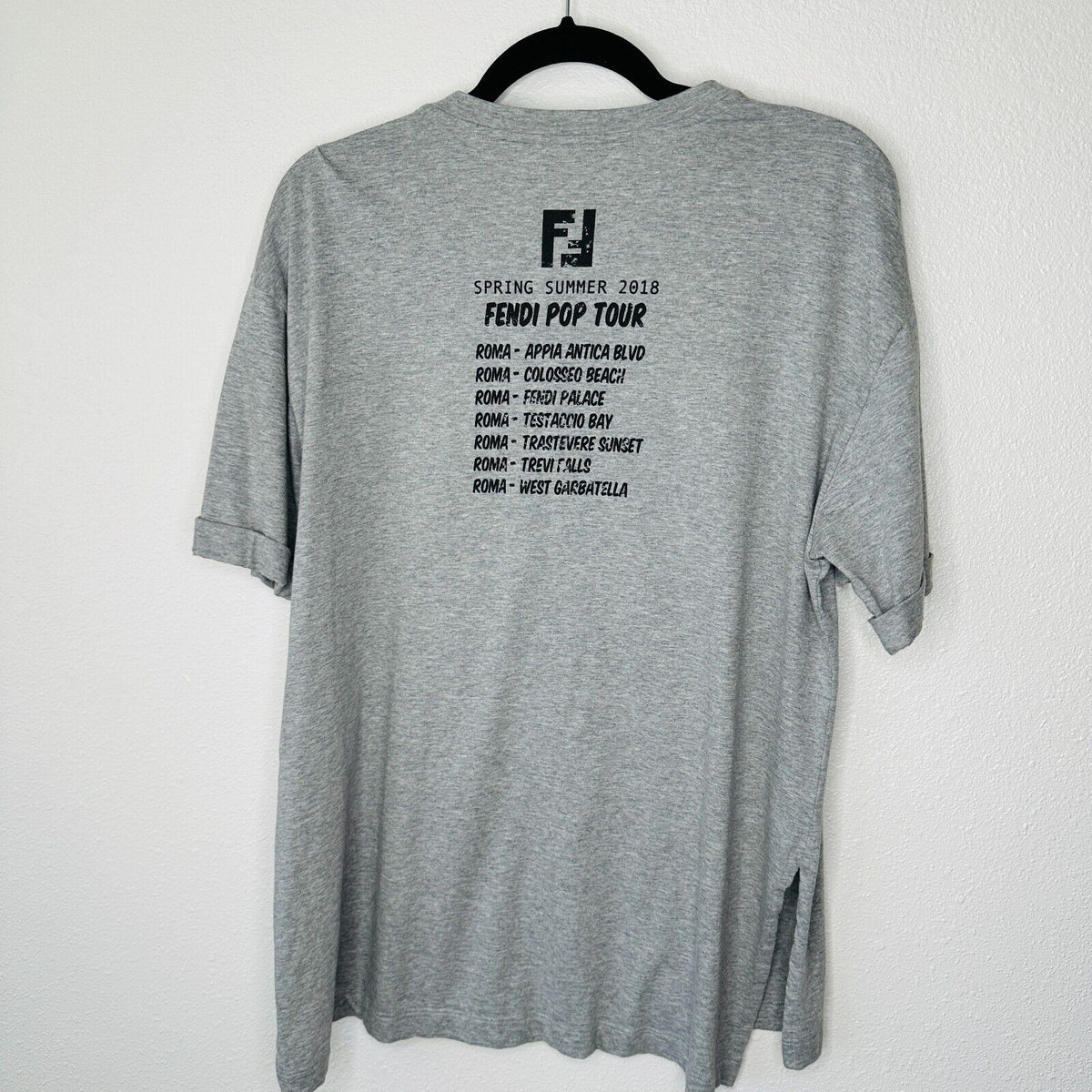 Fendi Gray Short Sleeve Appia Antica Blvd Fendi Roma logo Tee Bead Sequin Top L