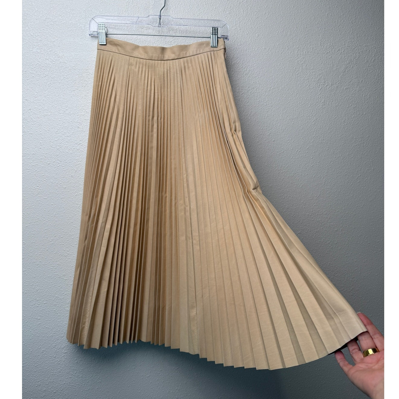 August Getty Atelier Accordion Pleat Leather Maxi Skirt Nude Women's US XS