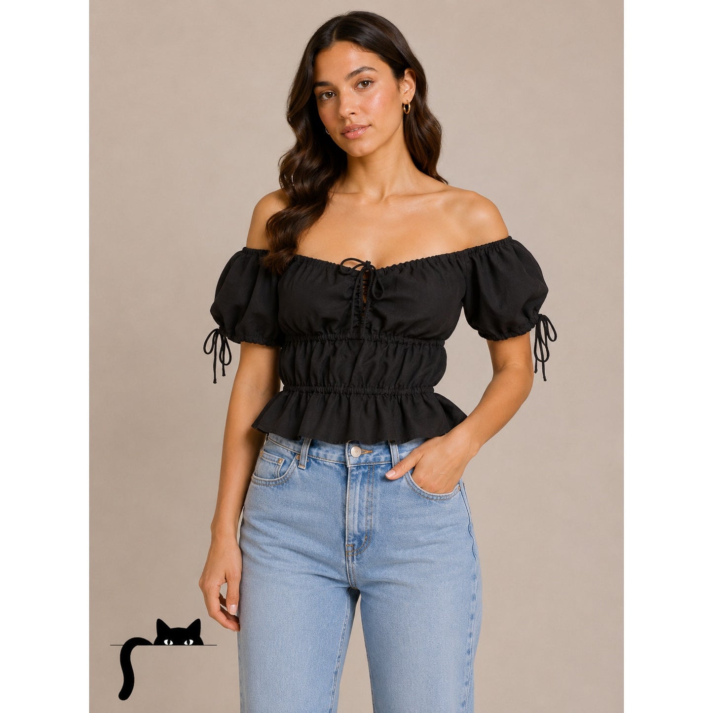 Majorelle Hearst Top Black XS Off Shoulder Puff Sleeve