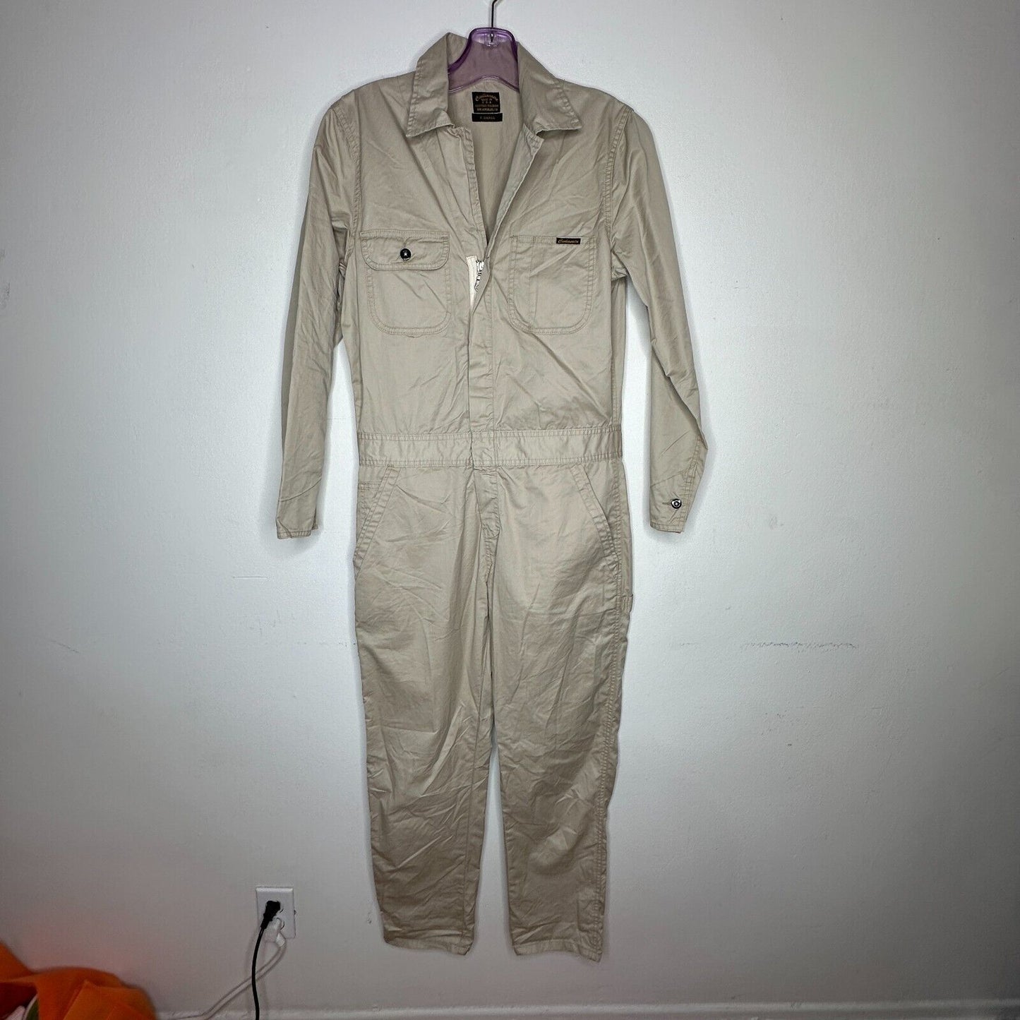 Civilianaire Khaki Twill Front-Zip Long Sleeve Pockets Utility Jumpsuit XS