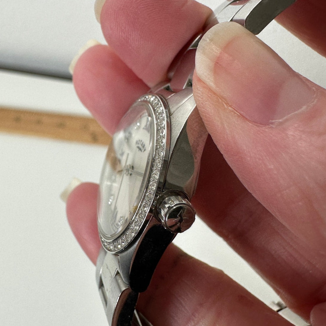 Rotary Havana Silver Diamond Bezel Pearl Face Quartz Watch