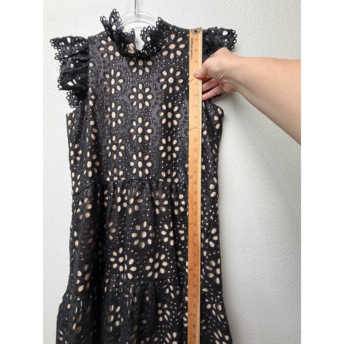 Sea New York Black Eyelet Lace Mock Neck Ruffle Dress US 0