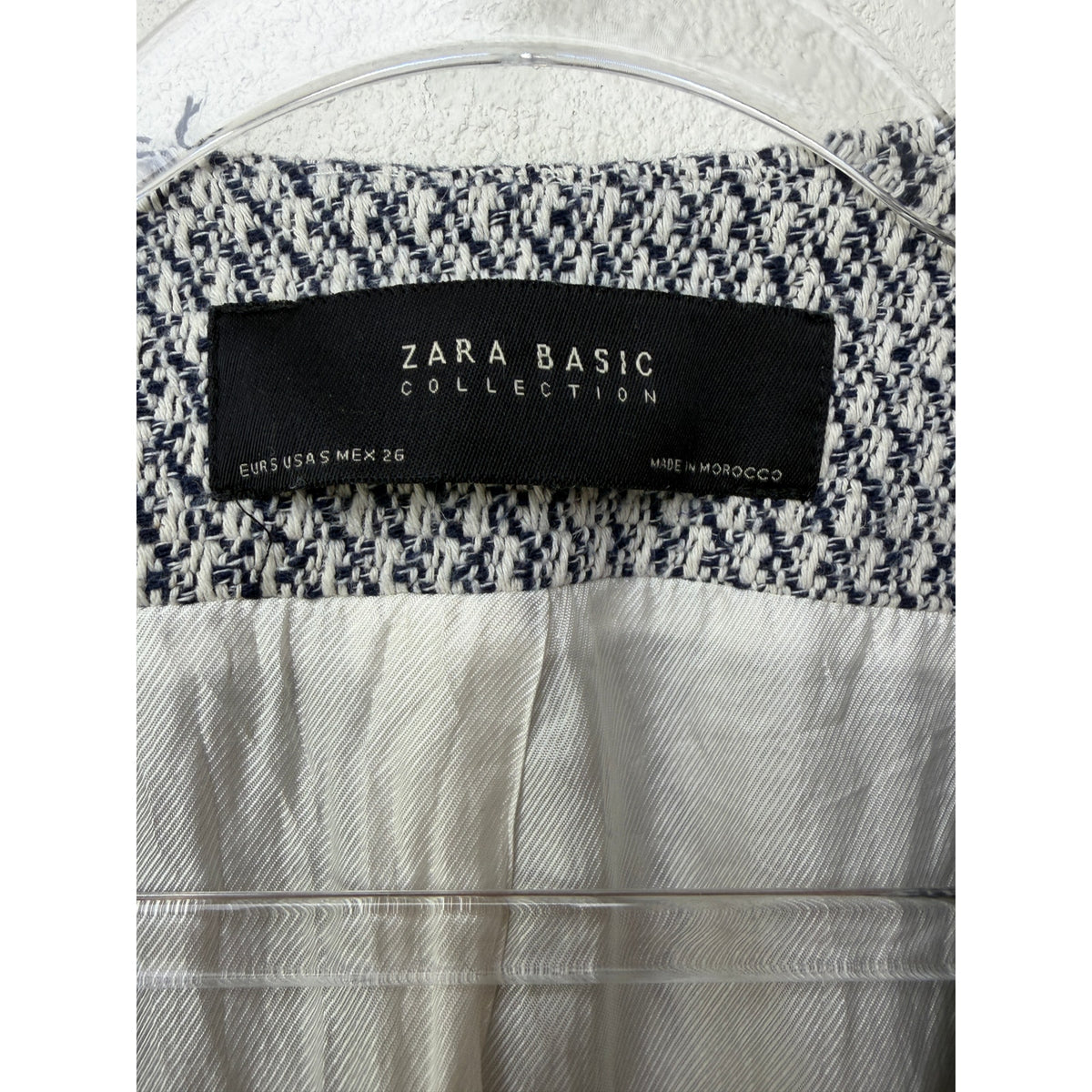 Zara Navy Ivory Tweed Collarless Blazer Women S