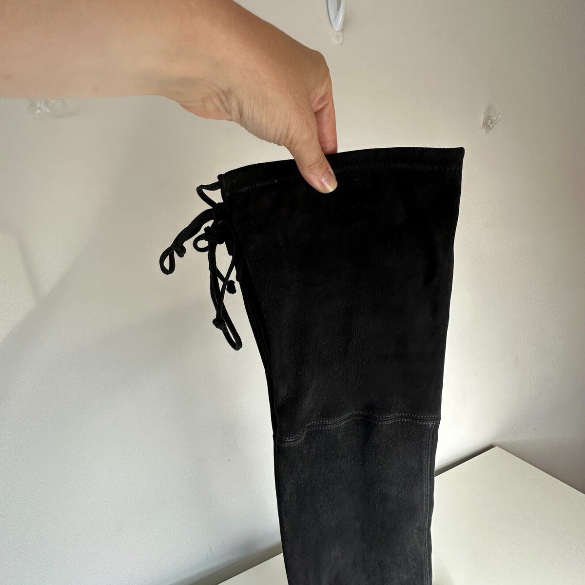 Stuart Weitzman Black Suede Lowland Over-The-Knee Flat Heel Lace up Boots 7