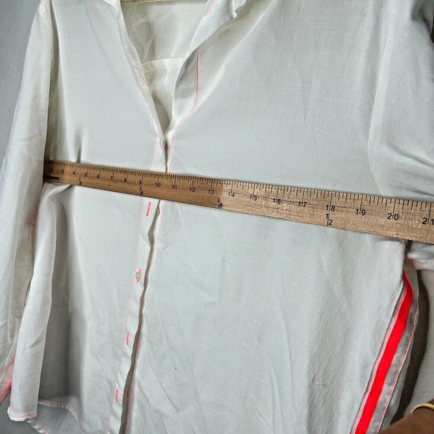 Zara Off White Hot Pink Stitching Button Down Long Sleeve Collared Shirt Large