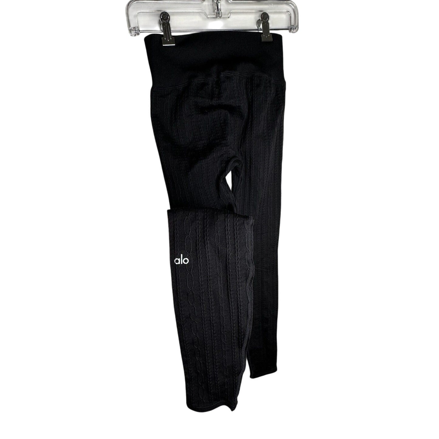 Alo Black Opaque Seamless Cable Knit Print High Waist Stretch Ankle Legging SM