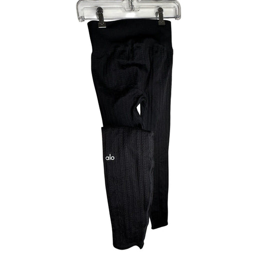 Alo Black Opaque Seamless Cable Knit Print High Waist Stretch Ankle Legging SM